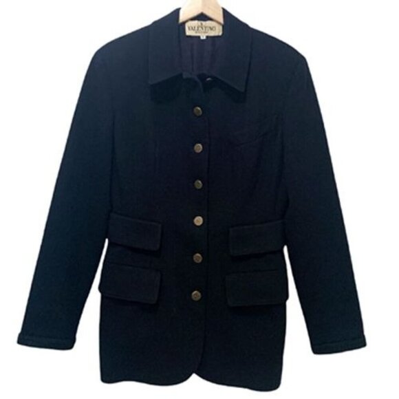 VTG 90s Valentino Boutique Italy Black Coat Old Money Luxury - Picture 2 of 9